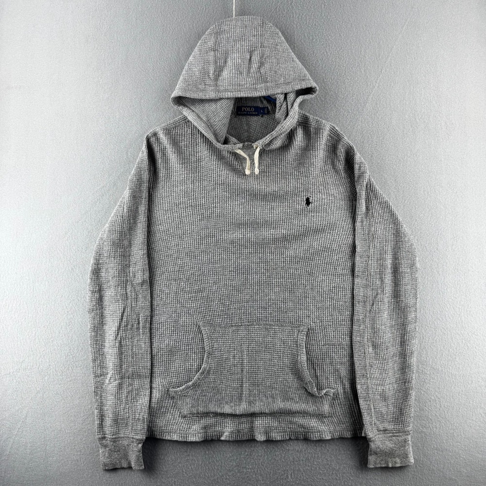 Polo Ralph Lauren Thermal Hoodie Mens Large Gray Lightweight Cotton Pullover